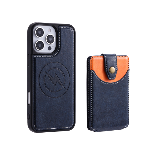 Apple iPhone 16 Pro Max - Usnjen magnetni ovitek z žepkom (TPUL Chester + Pocky) - usnjen izgled - moder