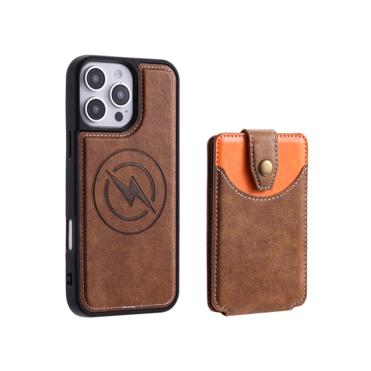Apple iPhone 16 Pro Max - Usnjen magnetni ovitek z žepkom (TPUL Chester + Pocky) - usnjen izgled - rjav
