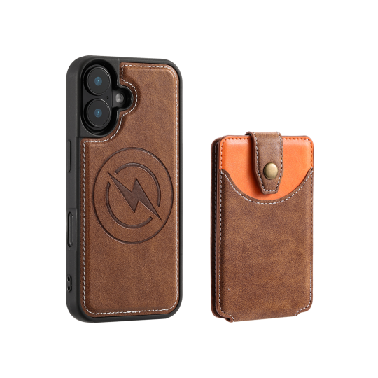 Apple iPhone 17 - Usnjen magnetni ovitek z žepkom (TPUL Chester + Pocky) - usnjen izgled - rjav