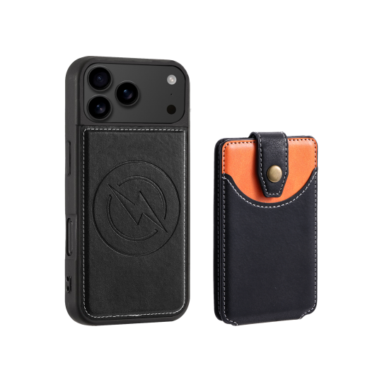 Apple iPhone 17 Pro - Usnjen magnetni ovitek z žepkom (TPUL Chester + Pocky) - usnjen izgled - črn