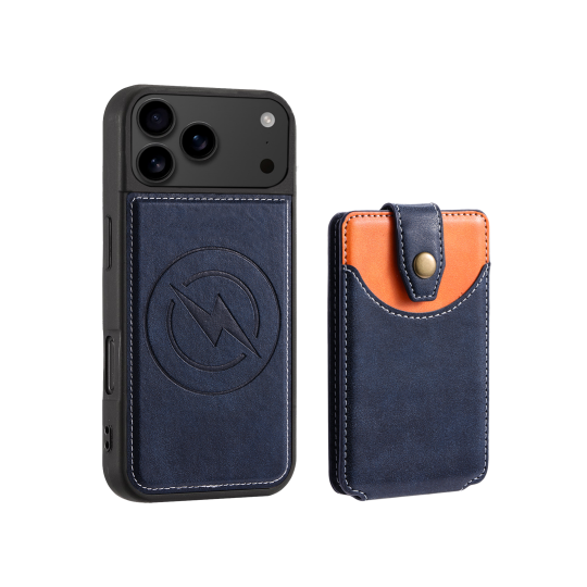 Apple iPhone 17 Pro - Usnjen magnetni ovitek z žepkom (TPUL Chester + Pocky) - usnjen izgled - moder