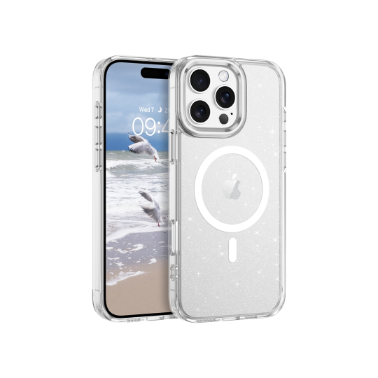 Apple iPhone 15 Pro Max - Gumiran magnetni ovitek (TPU Magnetic Sparkle) - bel