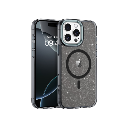 Apple iPhone 16 Pro Max - Gumiran magnetni ovitek (TPU Magnetic Sparkle) - črn