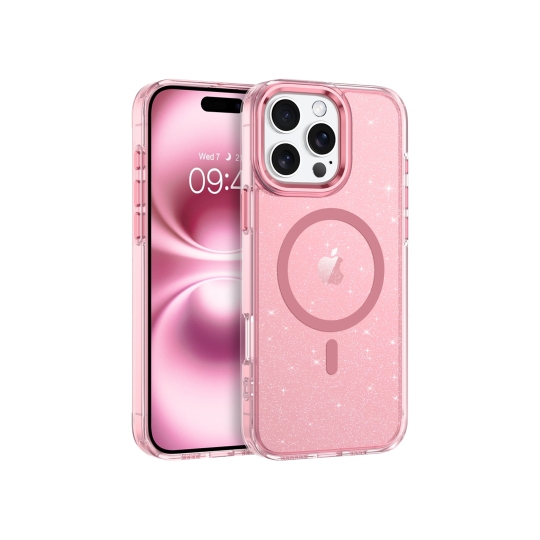 Apple iPhone 16 Pro Max - Gumiran magnetni ovitek (TPU Magnetic Sparkle) - roza