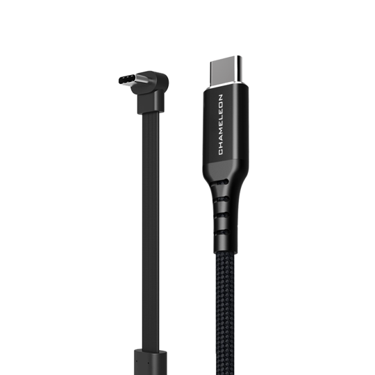 USB-C na USB-C kotni kabel 90°, 480Mbps, 100W (2m) - podatkovni in polnilni kotni kabel - najlon, črn