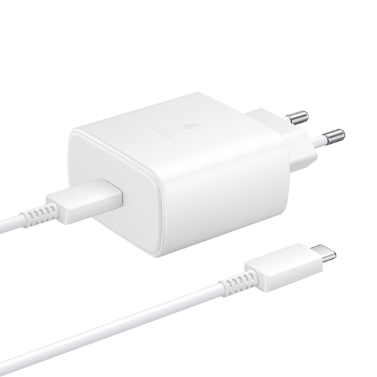 Original Samsung hišni polnilec - 45W (PPS in PD 3.0), USB-C izhod, s kablom USB-C na USB-C, EP-T4511XWEGEU - bel