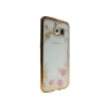 Samsung Galaxy S6 Edge - Gumiran ovitek (TPUE) - zlat rob - roza rožice