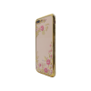 Apple iPhone 7 Plus/8 Plus - Gumiran ovitek (TPUDE) - zlat rob - roza rožice
