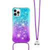 Apple iPhone 12, 12Pro - Gumiran ovitek z vrvico (TPUVr) - Modro vijoličen s tekočimi srčki