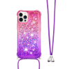 Apple iPhone 12, 12Pro - Gumiran ovitek z vrvico (TPUVr) - Roza vijoličen s tekočimi srčki