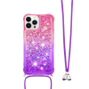 Apple iPhone 13 Pro - Gumiran ovitek z vrvico (TPUVr) - Roza vijoličen s tekočimi srčki