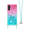 Samsung Galaxy A14 5G - Gumiran ovitek z vrvico (TPUVr) - Roza mint s tekočimi srčki