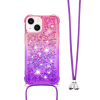 Apple iPhone 15 - Gumiran ovitek z vrvico (TPUVr) - Roza vijoličen s tekočimi srčki