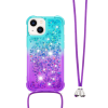 Apple iPhone 15 Plus - Gumiran ovitek z vrvico (TPUVr) - Modro vijoličen s tekočimi srčki