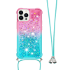 Apple iPhone 15 Pro - Gumiran ovitek z vrvico (TPUVr) - Roza mint s tekočimi srčki