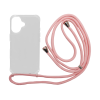 Apple iPhone 16 - Gumiran ovitek z vrvico (TPUVr) - Prozoren z svetlo roza vrvico