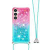 Samsung Galaxy S25 - Gumiran ovitek z vrvico (TPUVr) - Roza mint s tekočimi srčki