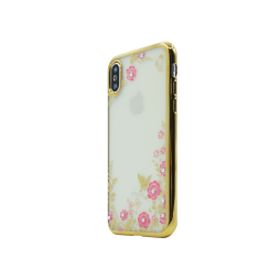 Apple iPhone X / XS - Gumiran ovitek (TPUE) - zlat rob - roza rožice