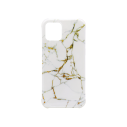 Apple iPhone 12/12 Pro - Gumiran ovitek (TPUP) - Marble - belo-zlat