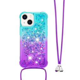 Apple iPhone 15 Plus - Gumiran ovitek z vrvico (TPUVr) - Modro vijoličen s tekočimi srčki