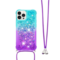 Apple iPhone 15 Pro Max - Gumiran ovitek z vrvico (TPUVr) - Modro vijoličen s tekočimi srčki