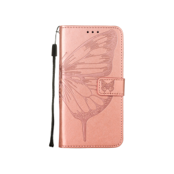 Apple iPhone 15 Plus - Preklopna torbica (WLGO-Butterfly) - roza-zlata