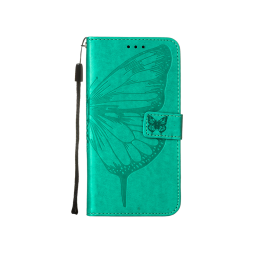 Apple iPhone 15 Plus - Preklopna torbica (WLGO-Butterfly) - turkizna