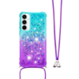 Samsung Galaxy A35 5G - Gumiran ovitek z vrvico (TPUVr) - Modro vijoličen s tekočimi srčki