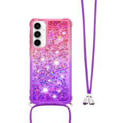 Samsung Galaxy A35 5G - Gumiran ovitek z vrvico (TPUVr) - Roza vijoličen s tekočimi srčki