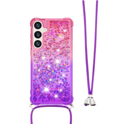 Samsung Galaxy S24 - Gumiran ovitek z vrvico (TPUVr) - Roza vijoličen s tekočimi srčki