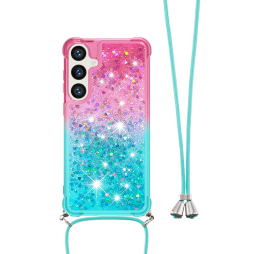 Samsung Galaxy S25+ - Gumiran ovitek z vrvico (TPUVr) - Roza mint s tekočimi srčki