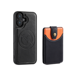 Apple iPhone 16 - Usnjen magnetni ovitek z žepkom (TPUL Chester + Pocky) - usnjen izgled - črn