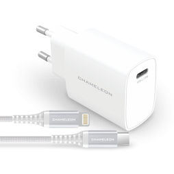 Hišni polnilec - 25W GaN (PD 3.0, PPS), USB-C izhod, s kablom USB-C na Lightning - P826-GAN25W-EU - bel
