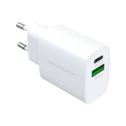 Hišni polnilec - 25W/18W GaN (PD 3.0, PPS in QC 3.0), 2-portni (USB in USB-C izhod), kabel ni priložen – P826-GAN325-EU – bel