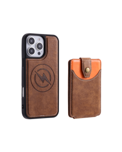 Apple iPhone 16 Pro - Usnjen magnetni ovitek z žepkom (TPUL Chester + Pocky) - usnjen izgled - rjav