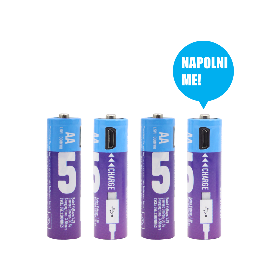 MicroUSB polnilne baterije AA 1.5V/800mAh (4 kosi)