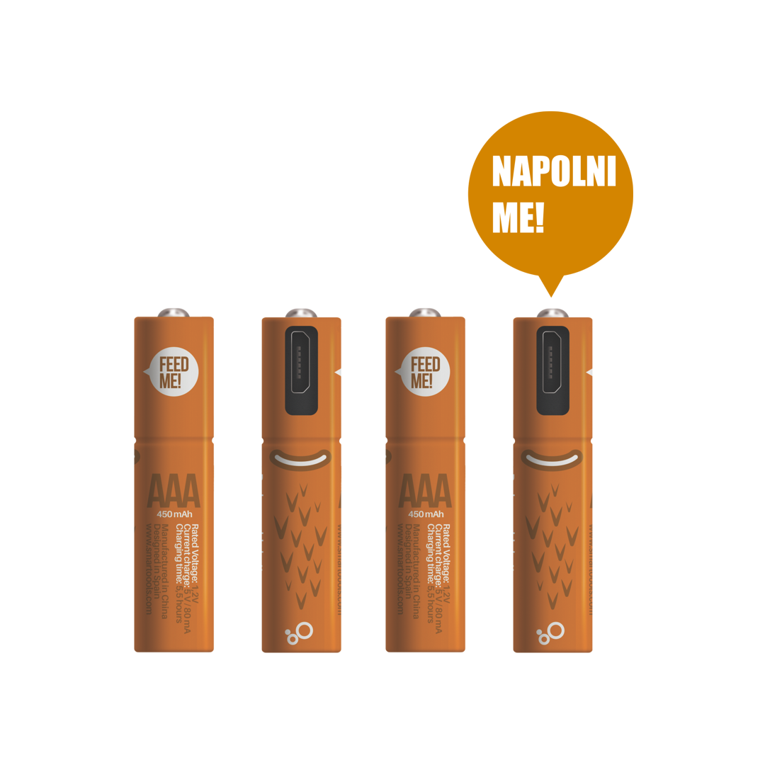 MicroUSB polnilne baterije AAA 1.2V/450mAh (4 kosi)