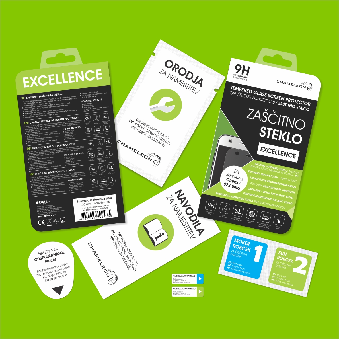 Zatemnjena zaščita stekla za telefon v slovenski embalaži